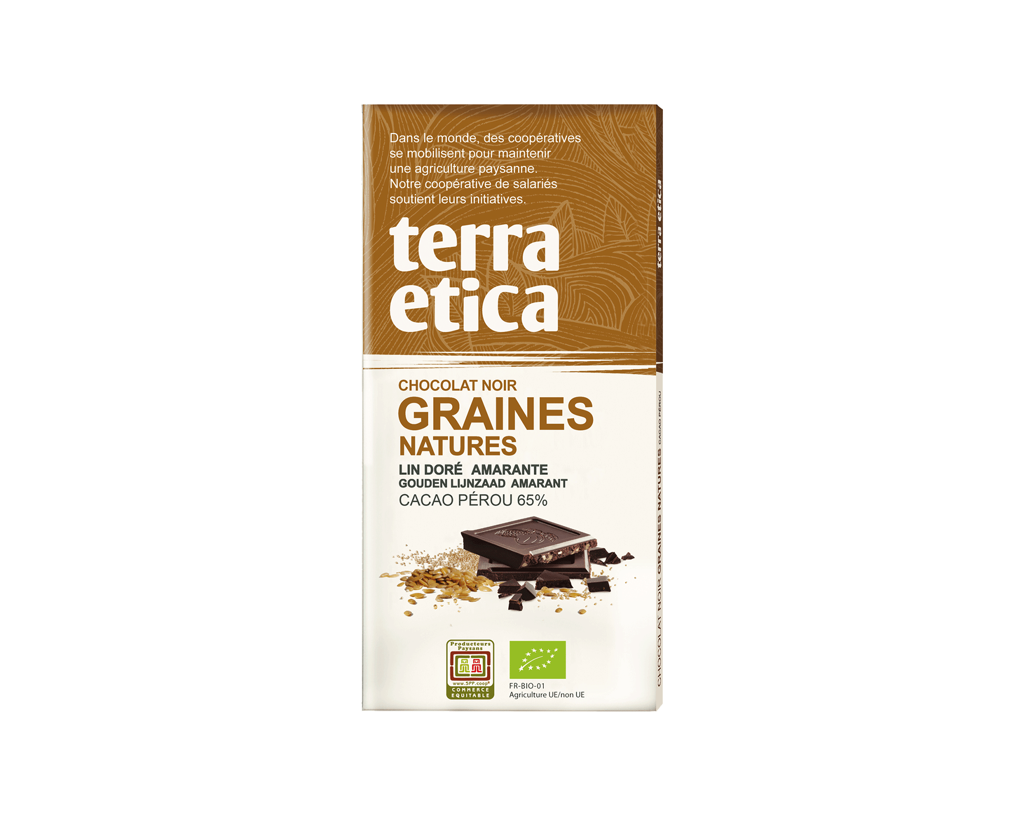 Chocolat noir graines natures bio et équitable 65% cacao I Terra Etica