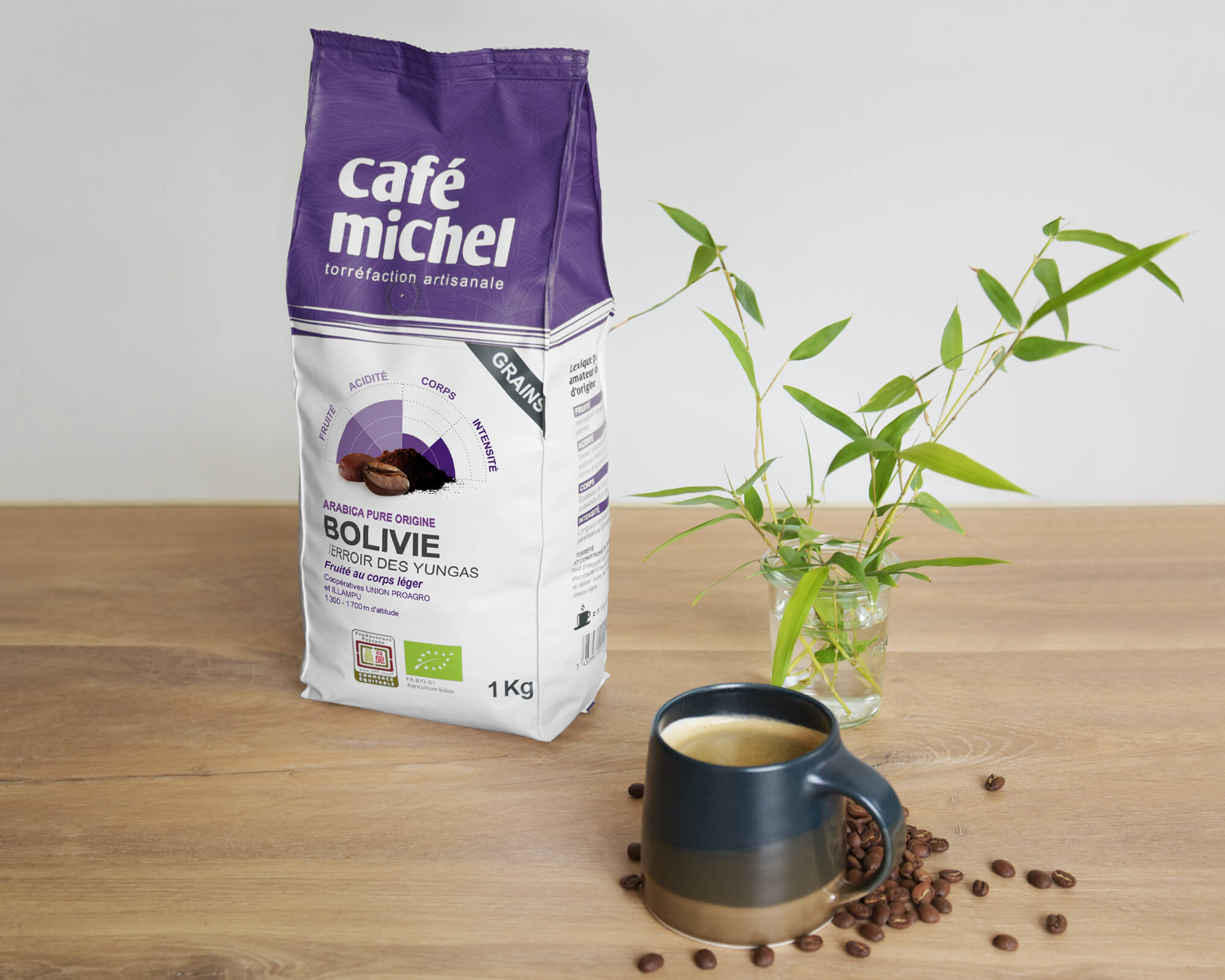 Pur arabica Bolivie en grains biologique et équitable 1kg - Café Michel