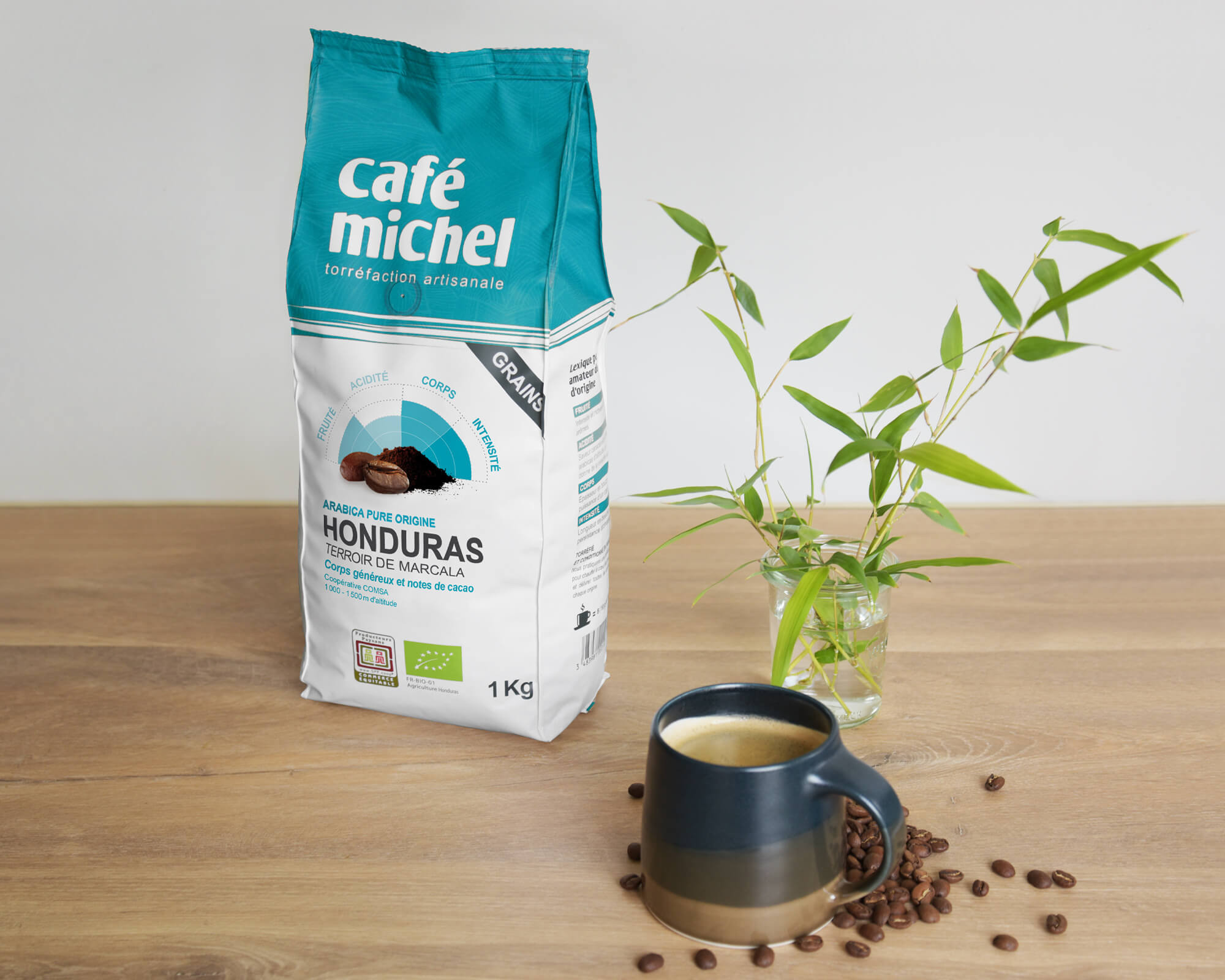 Pur arabica du Honduras en grains biologique et équitable 1kg - Café Michel