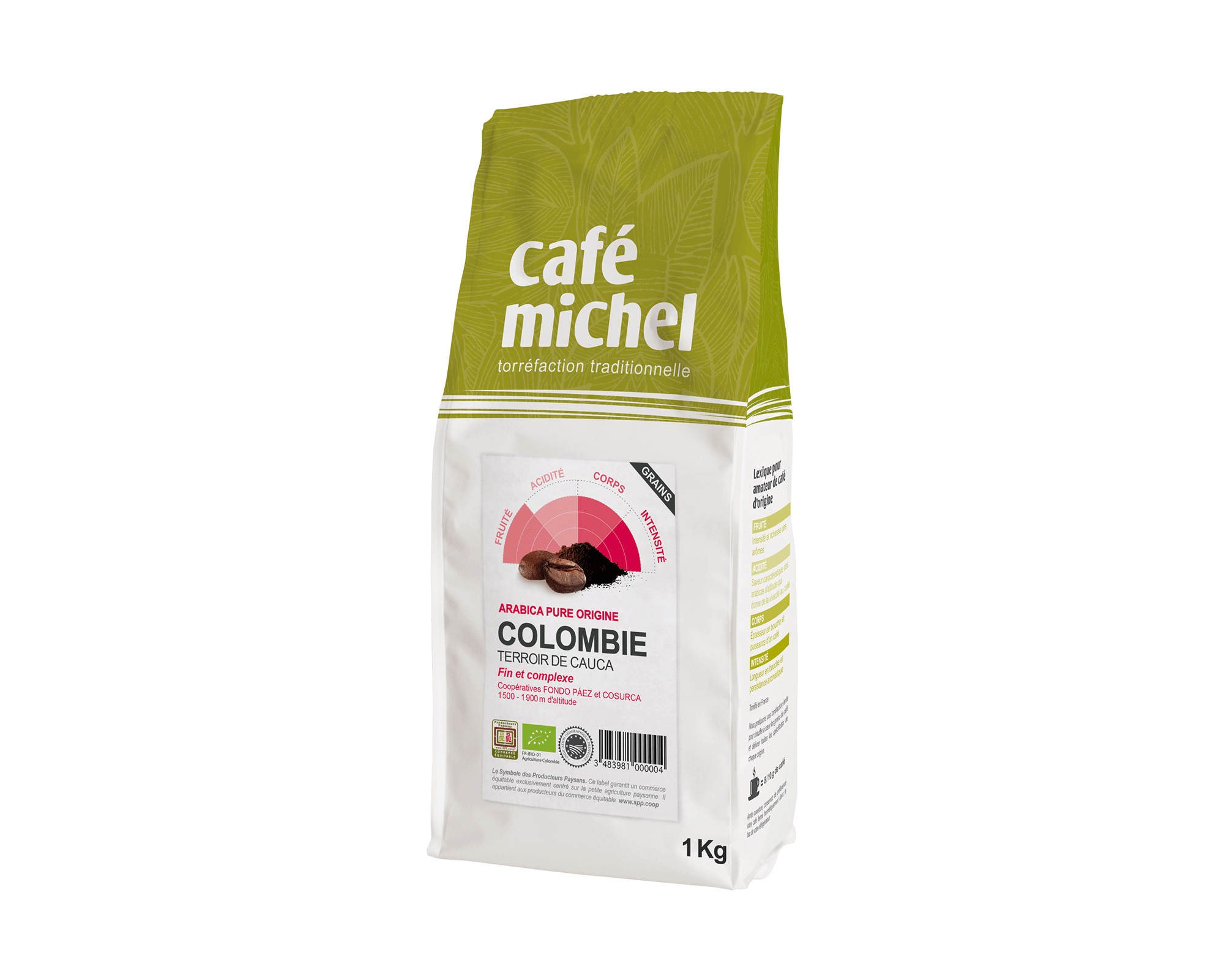 Pur arabica Colombie en grains biologique et équitable 1kg - Café Michel