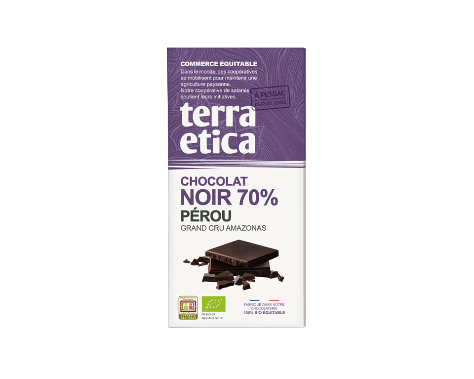 Chocolat Noir bio et équitable 70% cacao Pérou I Terra Etica