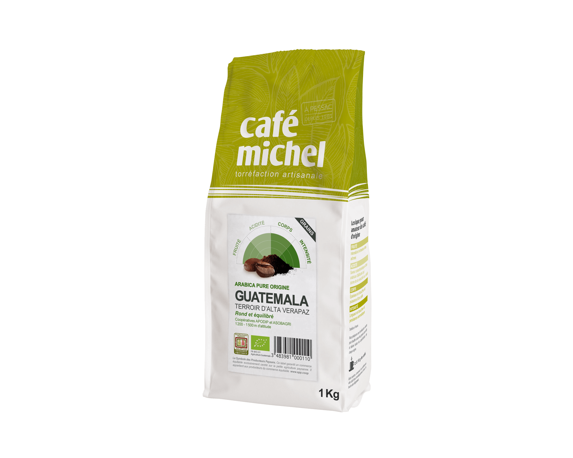 Pur arabica du Guatémala en grains biologique et équitable 1kg - Café Michel