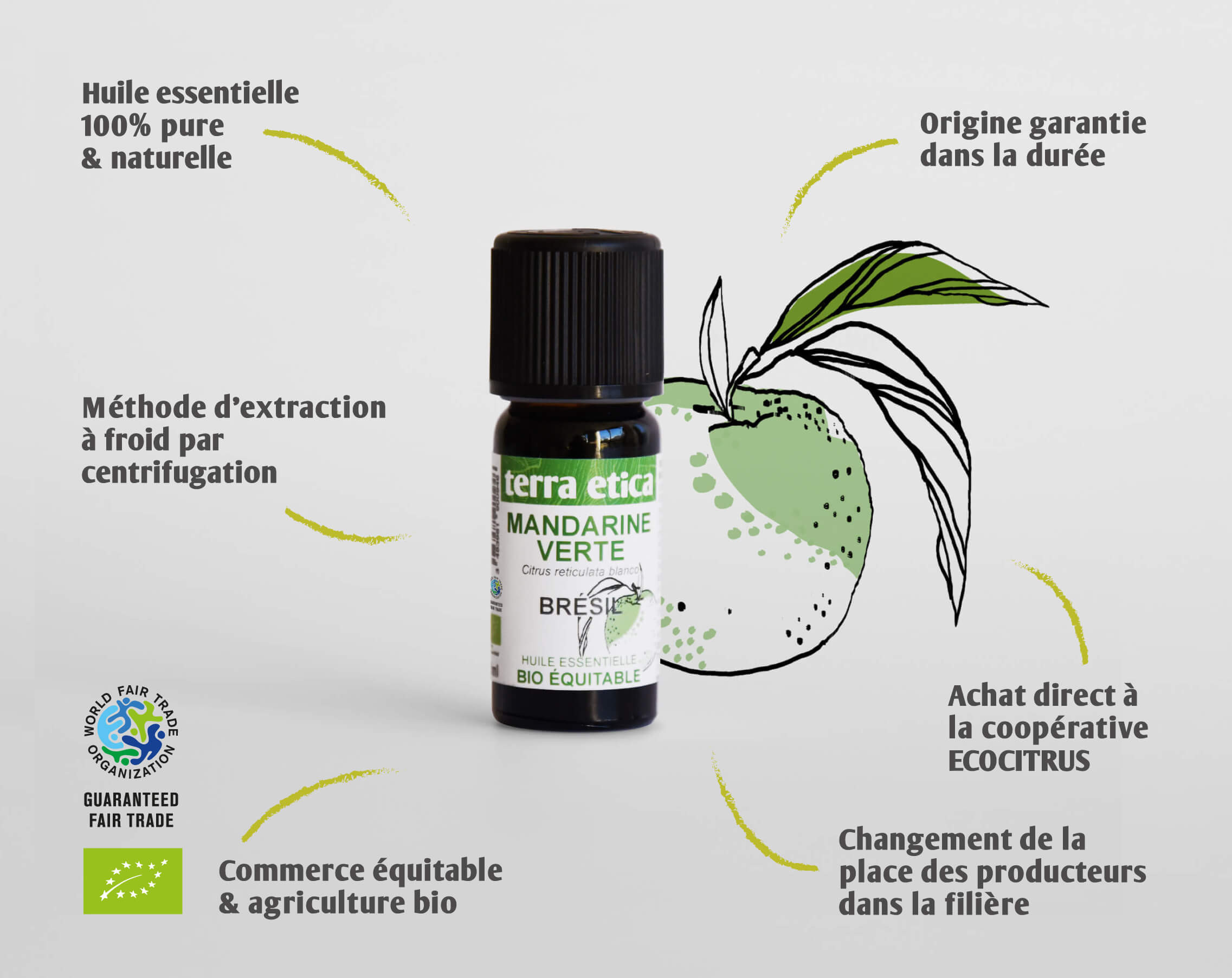 Terra Etica - Pure huile essentielle Mandarine verte biologique et équitable