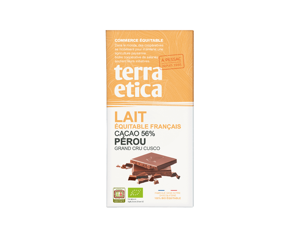 Chocolat Lait intense 56% cacao Pérou bio et équitable I Terra Etica