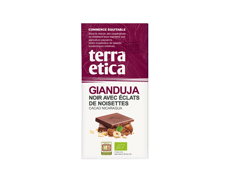 Terra Etica - Chocolat Noir Gianduja bio et équitable du Nicaragua aux éclats de noisettes