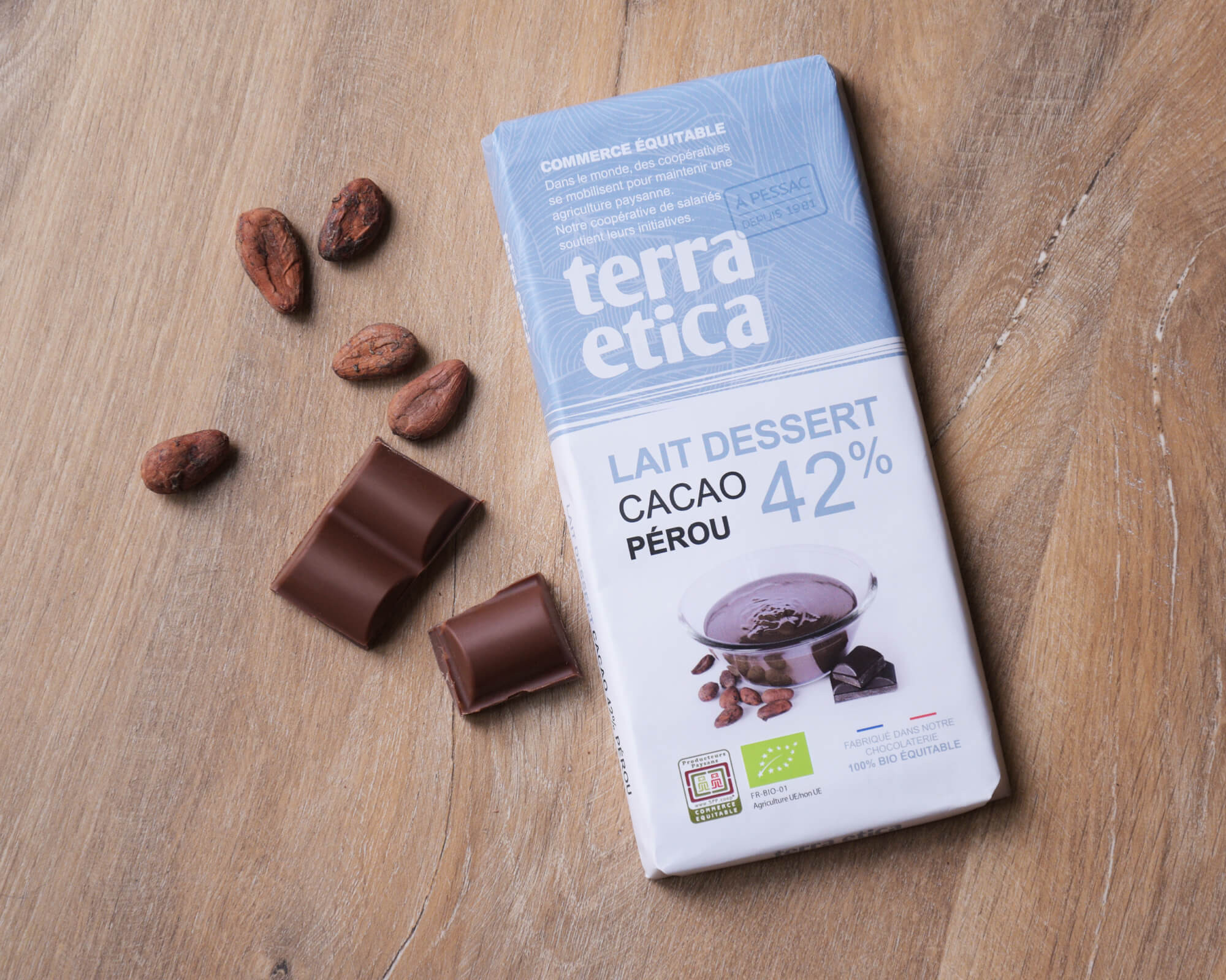 Chocolat lait dessert bio et équitable 42% cacao Pérou I Terra Etica