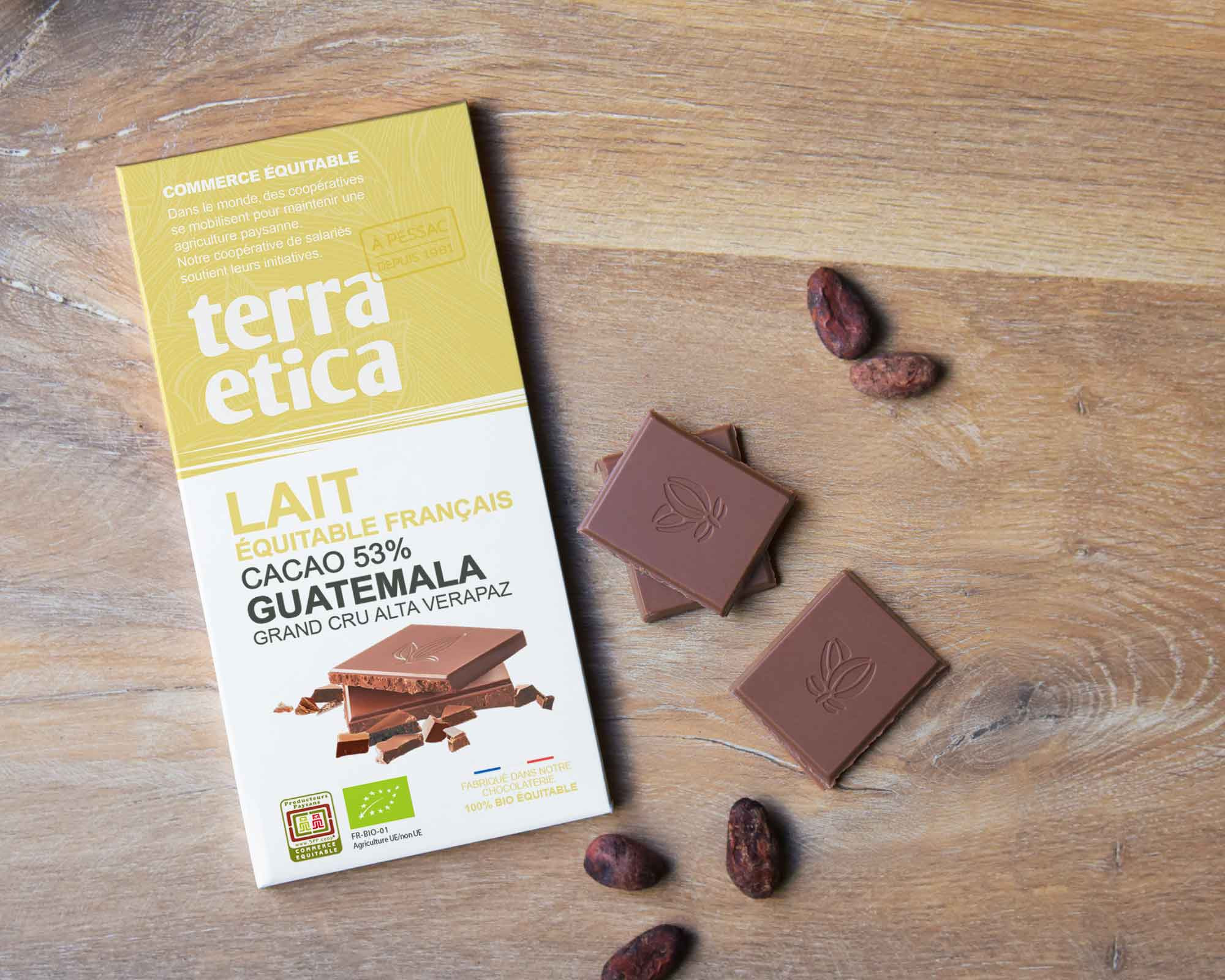 Terra Etica - Chocolat au lait 53% de cacao du Guatemala bio et issu du commerce équitable