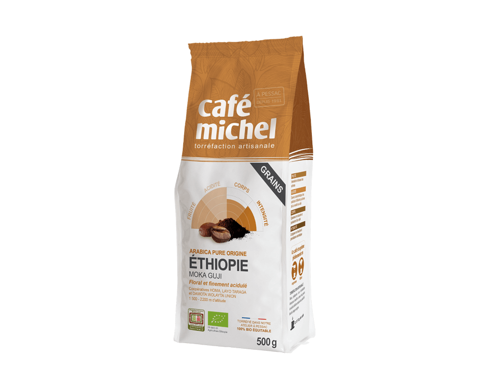 Pur arabica Éthiopie Moka Guji Grains biologique et équitable 500g I Café Michel