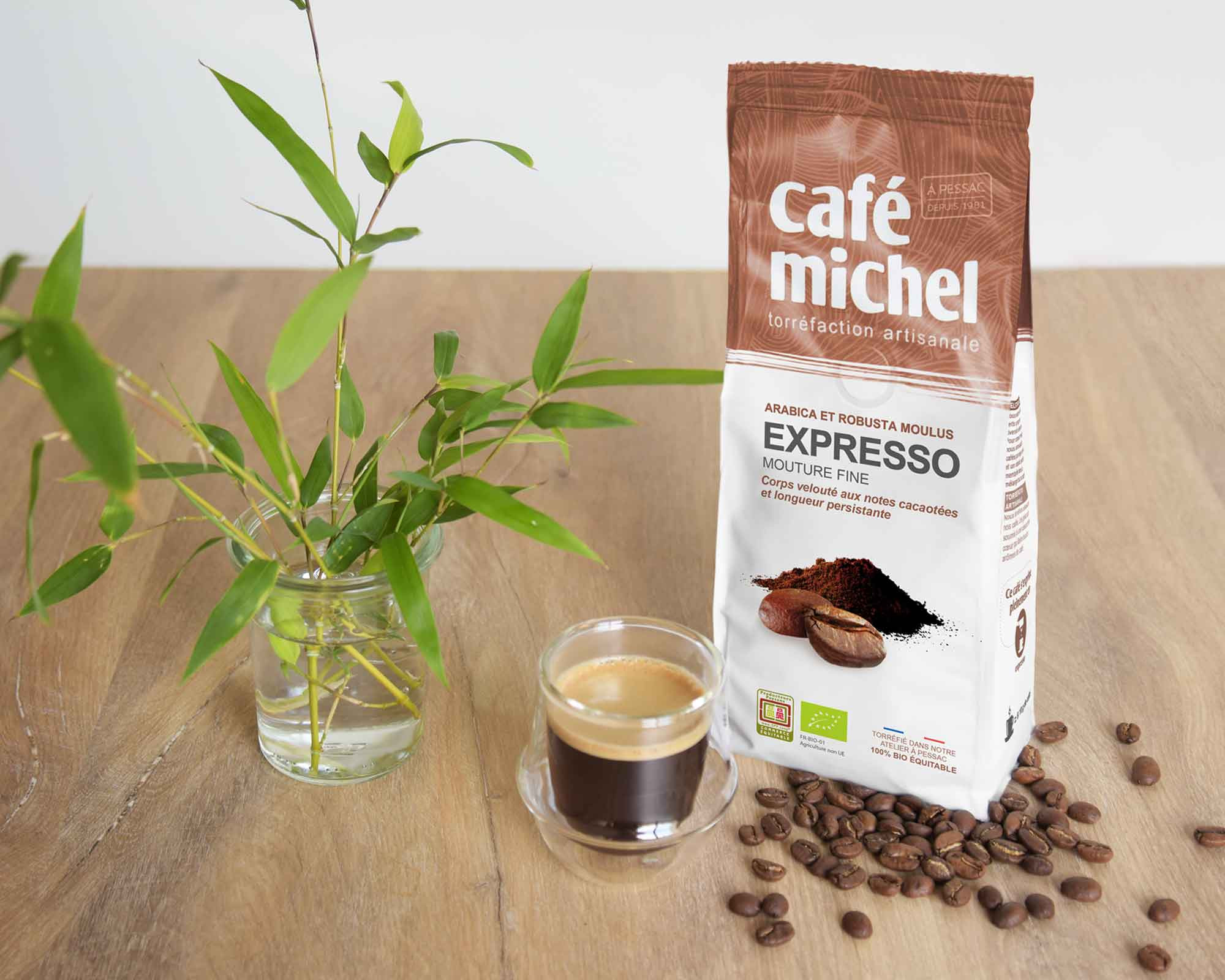 Café Michel - Mélange d'arabica et de robusta bio et équitables pour expresso - paquet 250g