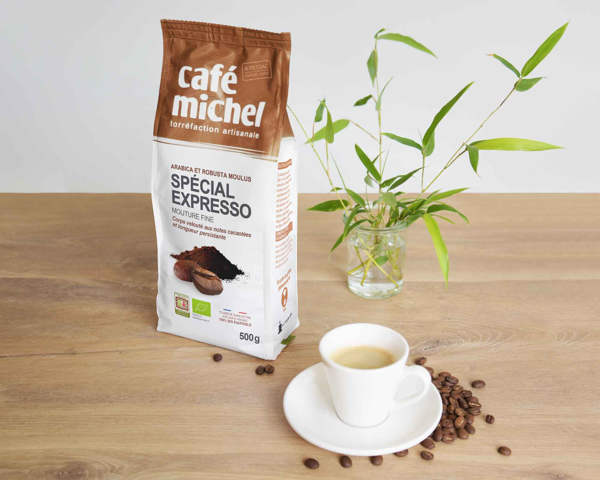 Café Michel - Mélange d'arabica et de robusta Spécial Expresso bio et équitables - paquet 500 gr