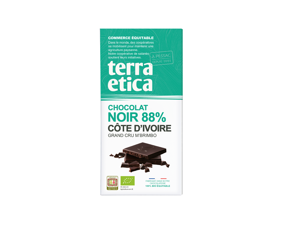Chocolat Noir bio et équitable 88% cacao Côte d'Ivoire I Terra Etica