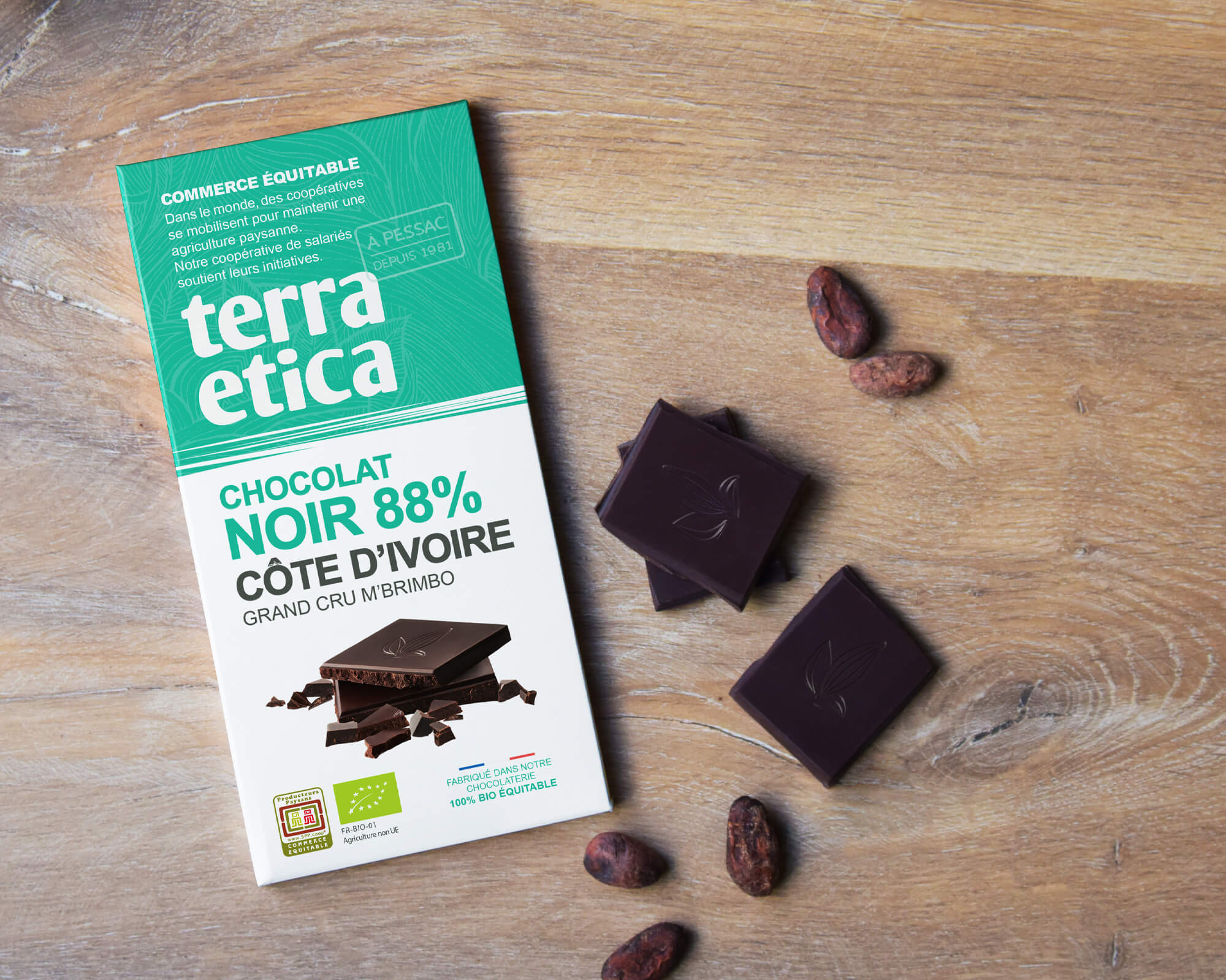 Chocolat Noir bio et équitable 74% cacao Côte d'Ivoire I Terra Etica