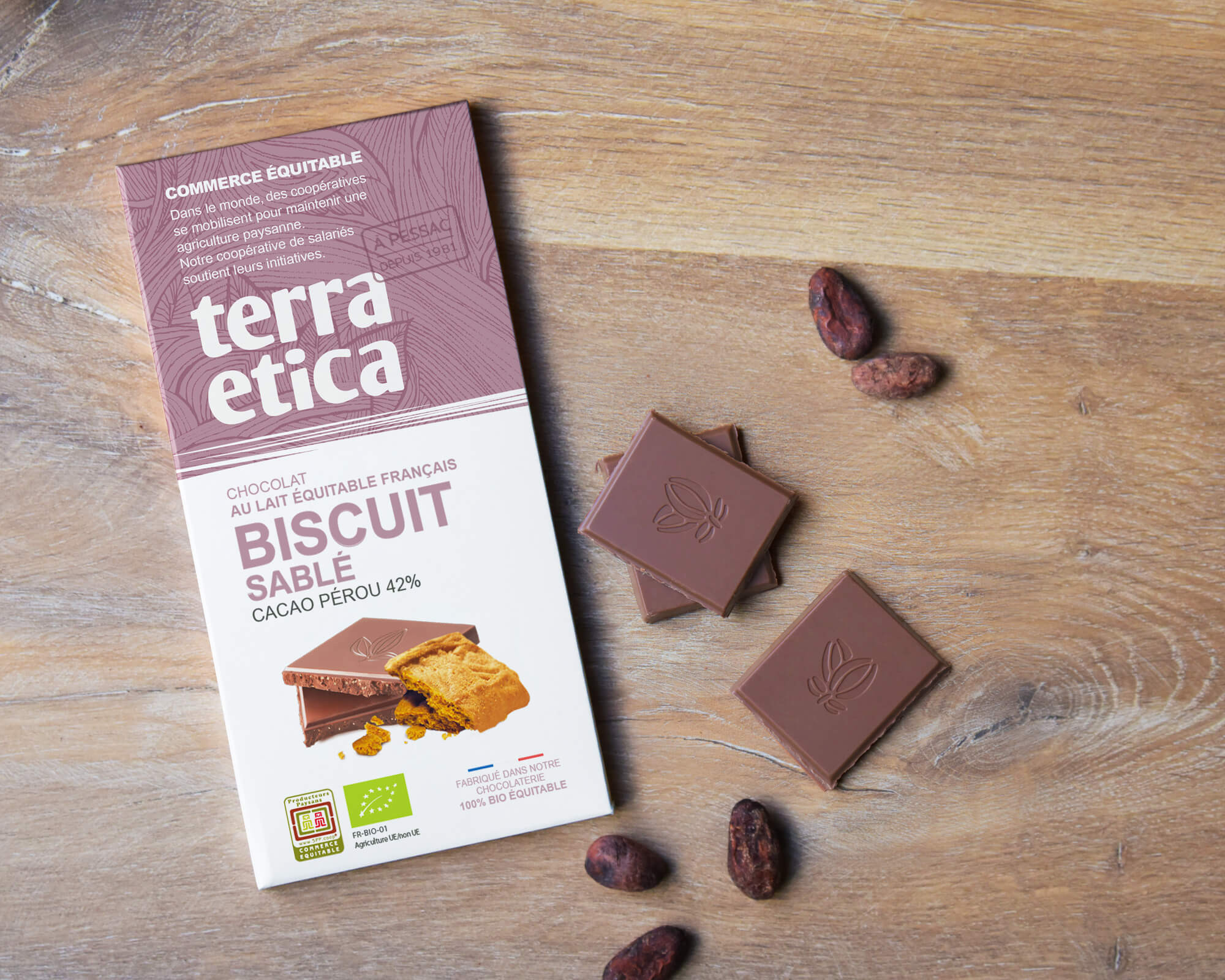 Terra Etica - Chocolat Lait 42% cacao Biscuit sablé bio et équitable
