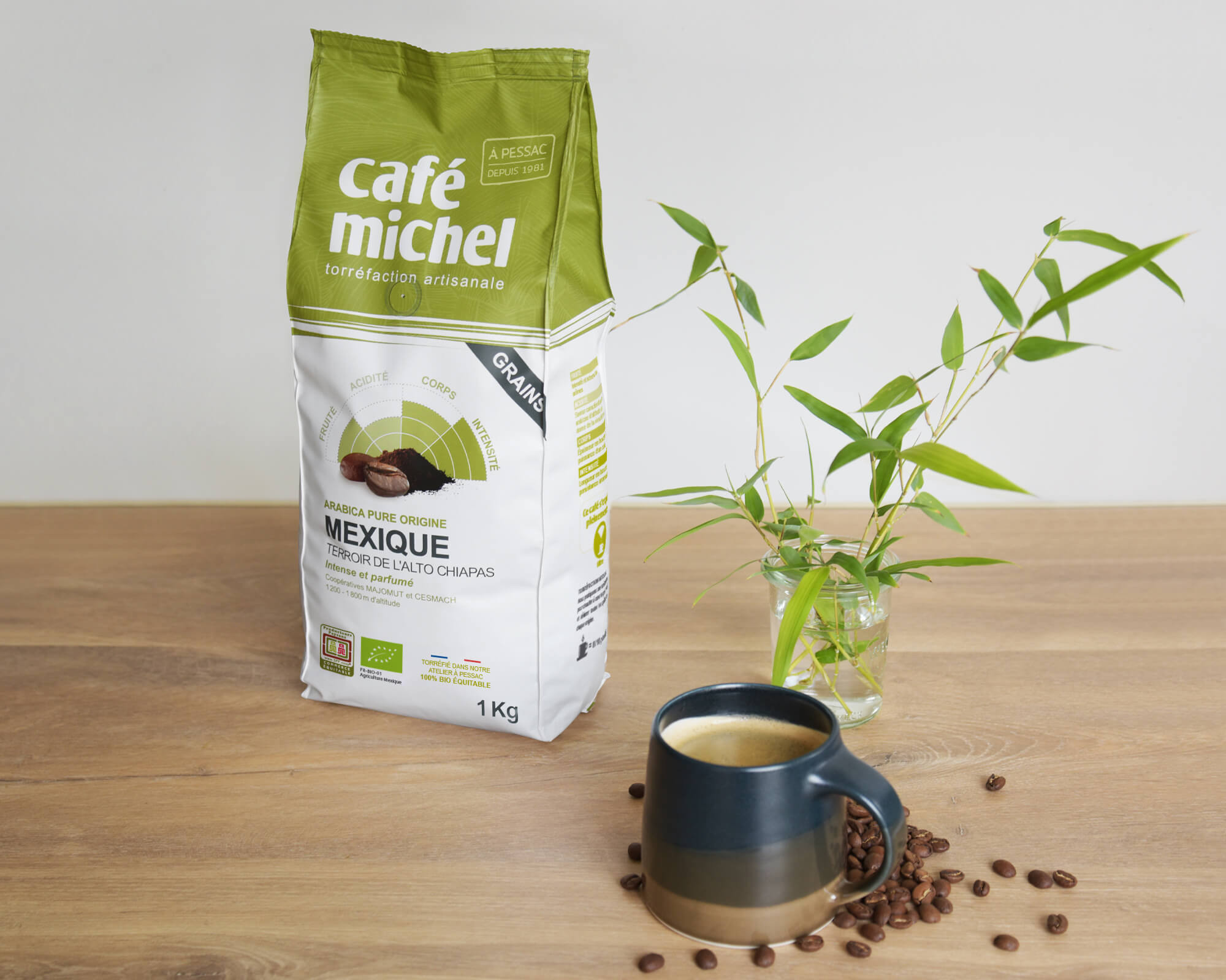 Pur arabica du Mexique en grains biologique et équitable 1kg - Café Michel