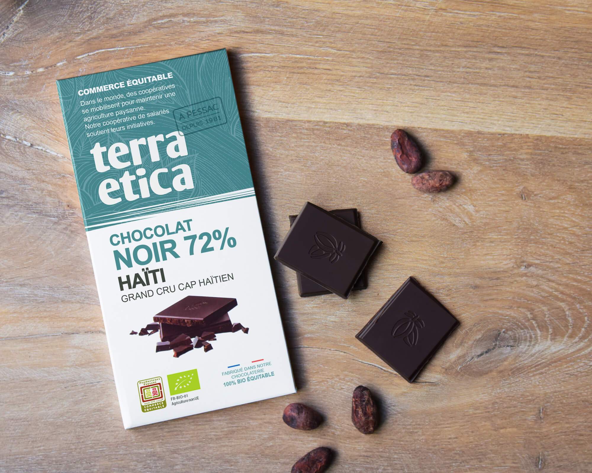 Chocolat Noir bio et équitable 72% cacao Haïti I Terra Etica