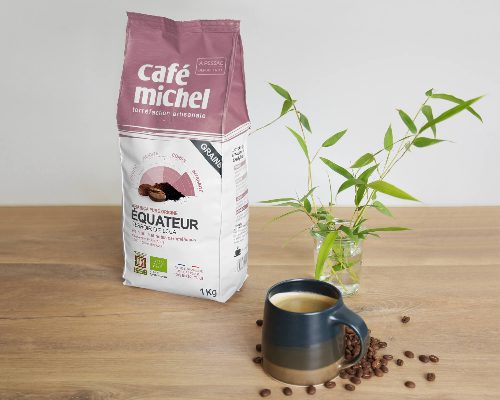 Pur arabica d'Équateur en grains biologique et équitable 1 kg - Café Michel