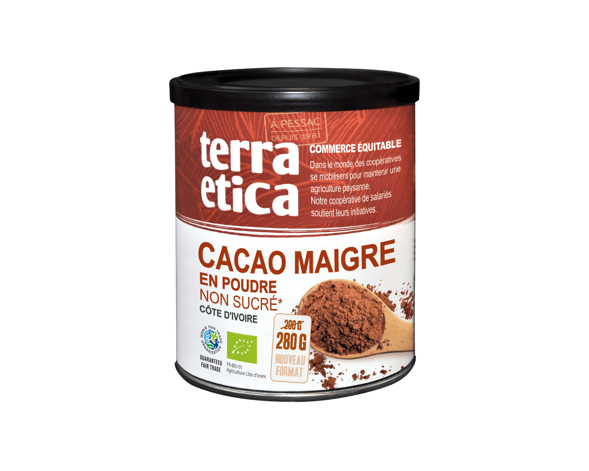 Terra Etica - Cacao maigre bio en poudre non sucré non alcanisé de Côte d'Ivoire issu du Commerce équitable