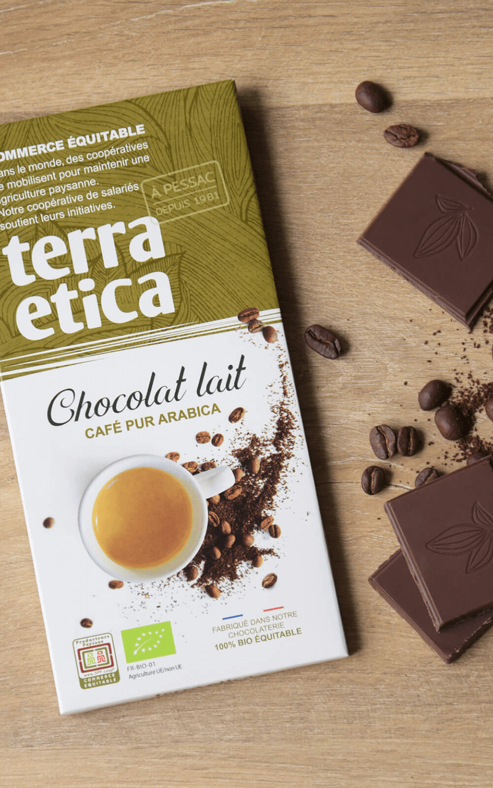 Chocolat bio équitable au lait café pur arabica I Terra Etica